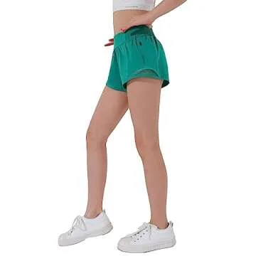 Aurefin Girls Athletic Shorts for Active Teens with Zip Pocket