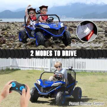 ELEMARA 2 Seater Ride On Car for Kids Gift,12V 10AH Electric Off-Road Truck,4MPH Large Car,Side by Side Vehicle Max 140lbs with Remote Control,LED Light,Bluetooth,3 Speeds,2 Spring Suspension,Blue