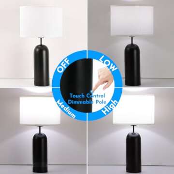 MoMyofdy 22inch Tall Table Lamps Set of 2 Black& White Touch Control Table Lamps 3-Way Dimmable Lamps with USB A+C Ports Modern Bedside Nightstand Lamps for Bedroom Tall End Table Lamps Living Room