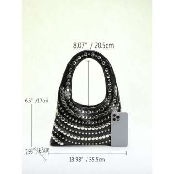 Studded Purses for Women Vegan Leather Hobo Bag Y2K Purse 2025 Spring Tote Bag Stud Crescent Shoulde...