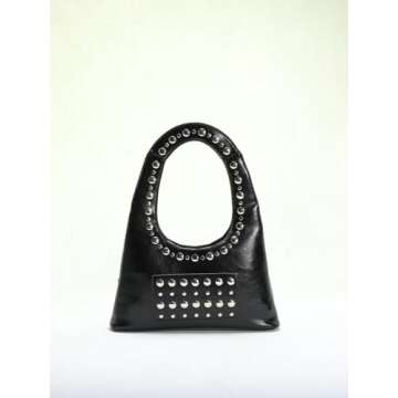 Studded Purses for Women Vegan Leather Hobo Bag Y2K Purse 2025 Spring Tote Bag Stud Crescent Shoulder Handbag