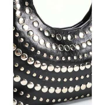Studded Purses for Women Vegan Leather Hobo Bag Y2K Purse 2025 Spring Tote Bag Stud Crescent Shoulder Handbag