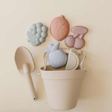 ForeverElla Silicone Beach Toy Set - Eco-Friendly, Easy to Clean, 5 Sand Toy Molds, Shovel & Beach B...