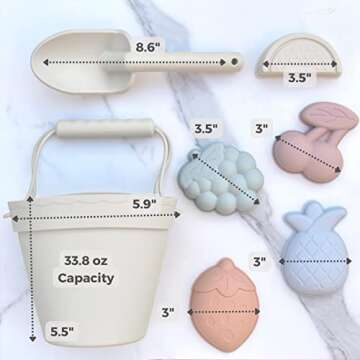 ForeverElla Silicone Beach Toy Set - Eco-Friendly, Easy to Clean, 5 Sand Toy Molds, Shovel & Beach Bag - Beach Toys for Kids Ages 4-8, Toddlers 1-3, Baby Beach Toys - Travel Friendly