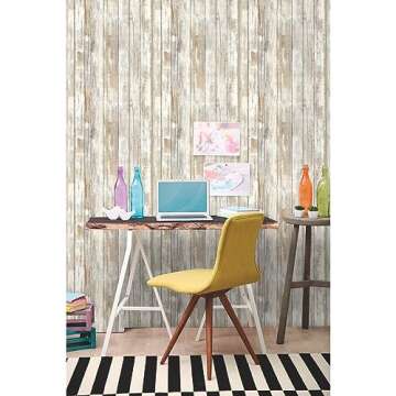 RoomMates RMK9050WP White Distressed Wood Peel and Stick Wallpaper