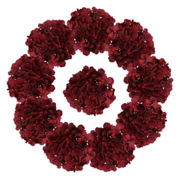 AVIVIHO Burgundy Artificial Flowers Fake Hydrangeas 10pcs Heads Full Faux Hydrangea Flowers Artifici...