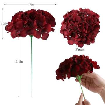 AVIVIHO Burgundy Artificial Flowers Fake Hydrangeas 10pcs Heads Full Faux Hydrangea Flowers Artificial Silk Flowers with Stems for Wedding Home Party Shop Baby Shower Decoration
