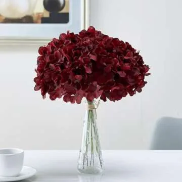AVIVIHO Burgundy Silk Hydrangeas 10pcs Floral Arrangements