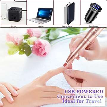Cattino Electric Nail File, USB Electric Nail Drills for Acrylic Nails Professional, Portable Nail Drill Machine Manicure Pedicure Polishing Tools with Nail Drill Bits for Home Salon Use Gold