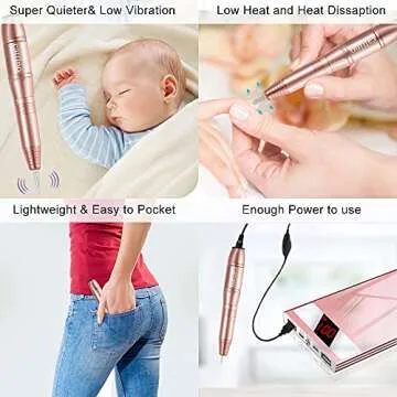 Cattino Electric Nail File, USB Electric Nail Drills for Acrylic Nails Professional, Portable Nail Drill Machine Manicure Pedicure Polishing Tools with Nail Drill Bits for Home Salon Use Gold