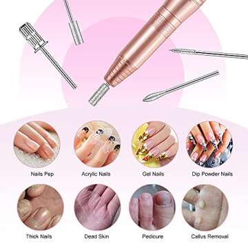 Cattino Electric Nail File, USB Electric Nail Drills for Acrylic Nails Professional, Portable Nail Drill Machine Manicure Pedicure Polishing Tools with Nail Drill Bits for Home Salon Use Gold