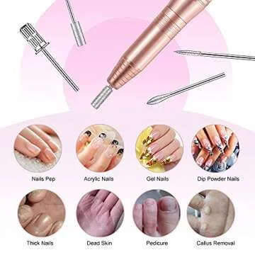 Cattino Electric Nail File, USB Electric Nail Drills for Acrylic Nails Professional, Portable Nail Drill Machine Manicure Pedicure Polishing Tools with Nail Drill Bits for Home Salon Use Gold