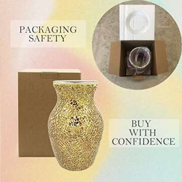 CEMABT Glass Vase for Flowers, Multicolor Gold Glass vase, Unique Handmade Tempered Cracked Mosaic Vase for Artificial Flowers Pampas Grass，Home Decor, Wedding