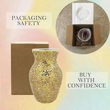 CEMABT Glass Vase for Flowers, Multicolor Gold Glass vase, Unique Handmade Tempered Cracked Mosaic Vase for Artificial Flowers Pampas Grass，Home Decor, Wedding