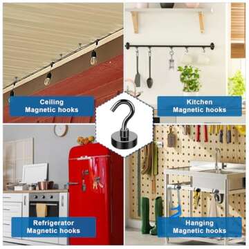 LOVIMAG Black Magnetic Hooks, 30Lbs Strong Magnetic Hooks Heavy Duty with Epoxy Coating for Refriger...