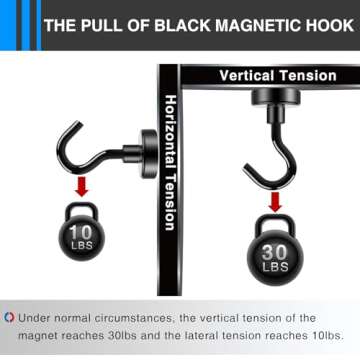 LOVIMAG Black Magnetic Hooks, 30Lbs Strong Magnetic Hooks Heavy Duty with Epoxy Coating for Refrigerator, Magnetic Cruise Hooks for Hanging, Classroom, Office, and Kitchen - Pack of 12