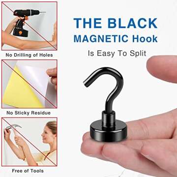 LOVIMAG Black Magnetic Hooks, 30Lbs Strong Magnetic Hooks Heavy Duty with Epoxy Coating for Refrigerator, Magnetic Cruise Hooks for Hanging, Classroom, Office, and Kitchen - Pack of 12
