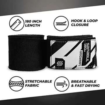 Sanabul Elastic 180 inch Boxing Hand Wraps for Boxing Gloves Muay Thai Kickboxing MMA Wraps for Men & Women, Black,180"