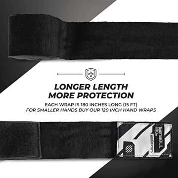 Sanabul Elastic 180 inch Boxing Hand Wraps for Boxing Gloves Muay Thai Kickboxing MMA Wraps for Men & Women, Black,180"