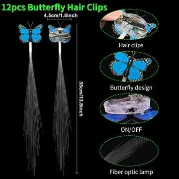 M.best 12pcs Butterfly Hair Clips, Led light Fiber Optic Hair Braid Barrettes for Girl and Women Party Favors, Assorted Color