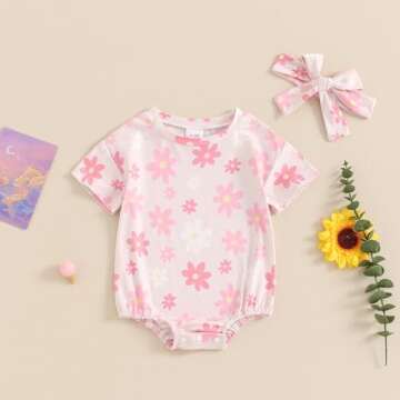 FYBITBO Newborn Infant Baby Girls Clothes Summer Daisy Romper Short Sleeve Bodysuit Cute Outfit One ...