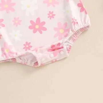 FYBITBO Newborn Infant Baby Girls Clothes Summer Daisy Romper Short Sleeve Bodysuit Cute Outfit One Piece Clothing (Floral-Pink, 0-3 Months)