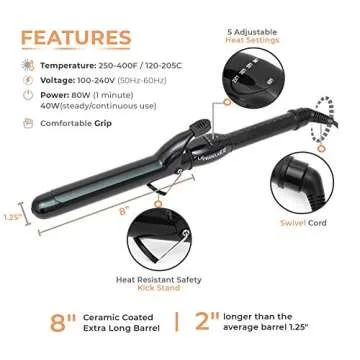 Le Angelique 1.25 Inch Curling Iron for Long Hair