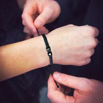 Matching Couple Bracelets Letter Initial Bracelet for Men Women Cute Anniversary Couple Gifts Long Distance Couple Gifts for Him Her Gifts for Boyfriend Girlfriend Son Bestfriend (S)