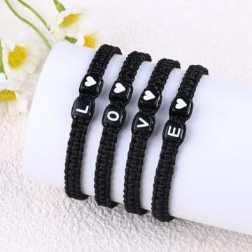 Matching Couple Bracelets Letter Initial Bracelet for Men Women Cute Anniversary Couple Gifts Long Distance Couple Gifts for Him Her Gifts for Boyfriend Girlfriend Son Bestfriend (S)