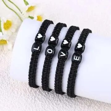 Matching Couple Bracelets Letter Initial Bracelet for Men Women Cute Anniversary Couple Gifts Long Distance Couple Gifts for Him Her Gifts for Boyfriend Girlfriend Son Bestfriend (S)