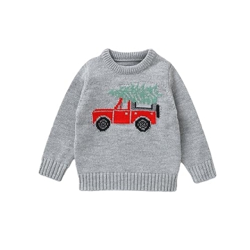 Karwuiio Toddler Baby Boy Christmas Sweater Long Sleeve Knite Sweater Fall Winter Clothes (Gray Cars...
