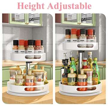 Lazy Susans Organizer 2 Tier Metal Steel, Turntable Height Adjustable, SAYZH Rotating Spice Racks for Pantry Cabinet Cupboard Table, 12 inch, White