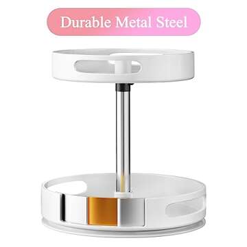 Lazy Susans Organizer 2 Tier Metal Steel, Turntable Height Adjustable, SAYZH Rotating Spice Racks for Pantry Cabinet Cupboard Table, 12 inch, White