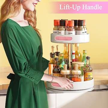 Lazy Susans Organizer 2 Tier Metal Steel, Turntable Height Adjustable, SAYZH Rotating Spice Racks for Pantry Cabinet Cupboard Table, 12 inch, White