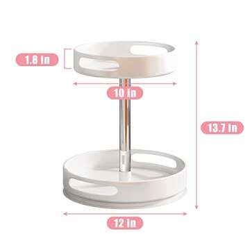 Lazy Susans Organizer 2 Tier Metal Steel, Turntable Height Adjustable, SAYZH Rotating Spice Racks for Pantry Cabinet Cupboard Table, 12 inch, White