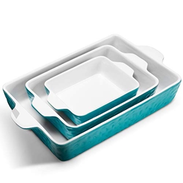 IPOW 3 Pack Casserole Dish Bakeware Set [Large&Deep], Ceramic Baking Dishes for Oven, to Table Plate...