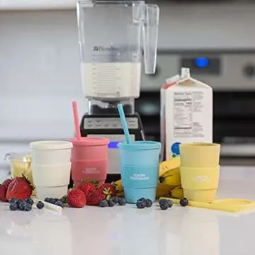 Grow Forward Kids Bamboo Cups - Kids Cups with Straws and Lids - Eco Friendly BPA Free - Dishwasher Safe - Reusable Straw Cups for Kids with Silicone Lids and Sleeves - Drinking, Smoothies - Paradise