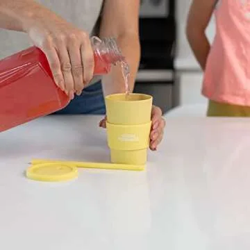 Grow Forward Kids Bamboo Cups - Kids Cups with Straws and Lids - Eco Friendly BPA Free - Dishwasher Safe - Reusable Straw Cups for Kids with Silicone Lids and Sleeves - Drinking, Smoothies - Paradise