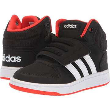 adidas Hoops Mid 2.0 Basketball Shoe, Black/White/red, 5 US Unisex Little Kid