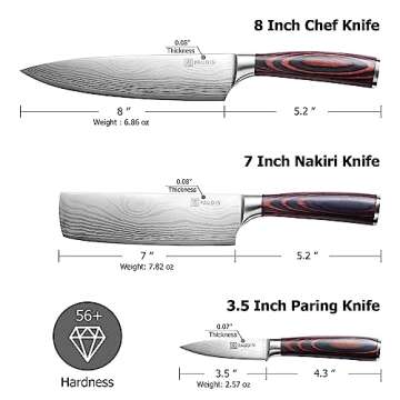 PAUDIN Kitchen Knife Set, 3 Piece High Carbon Stainless Steel Professional Chef Knife Set with Ultra...
