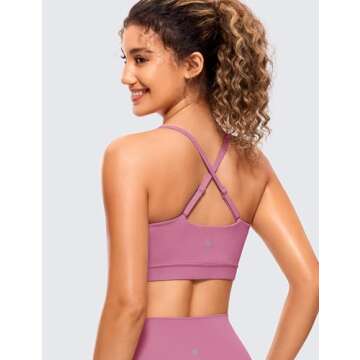 CRZ YOGA Butterluxe Womens Adjustable Spaghetti Thin Strap Sports Bra - Padded Wireless Square Neck ...