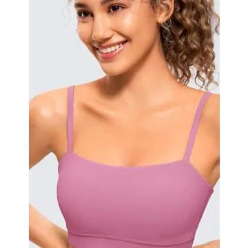 CRZ YOGA Butterluxe Womens Adjustable Spaghetti Thin Strap Sports Bra - Padded Wireless Square Neck Workout Yoga Clothes Velvet Dust Small