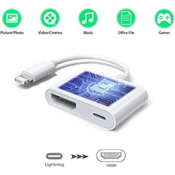 [Apple MFi Certified] Lightning to HDMI Adapter, 1080P Digital AV Sync Display Connector with Charging Port, Dual Splitter Port Compatible with iPhone 13/12/SE/11/XS/XR/X/8/7/6, iPad on TV/ HD Monitor