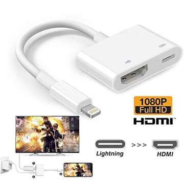 [Apple MFi Certified] Lightning to HDMI Adapter, 1080P Digital AV Sync Display Connector with Charging Port, Dual Splitter Port Compatible with iPhone 13/12/SE/11/XS/XR/X/8/7/6, iPad on TV/ HD Monitor