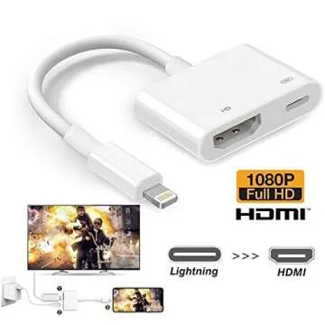 [Apple MFi Certified] Lightning to HDMI Adapter, 1080P Digital AV Sync Display Connector with Charging Port, Dual Splitter Port Compatible with iPhone 13/12/SE/11/XS/XR/X/8/7/6, iPad on TV/ HD Monitor