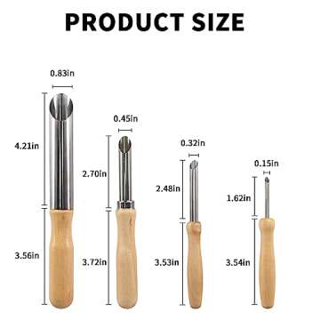 4 Pack Stainless Steel Circular Clay Hole Cutters, Wooden Handle Clay Tools for Drilling and Sculptu...