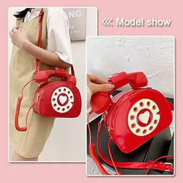Oweisong Fun Telephone Purse for Women Novelty Phone Tote Handbags Top Handle Shoulder Crossbdoy Bag Red