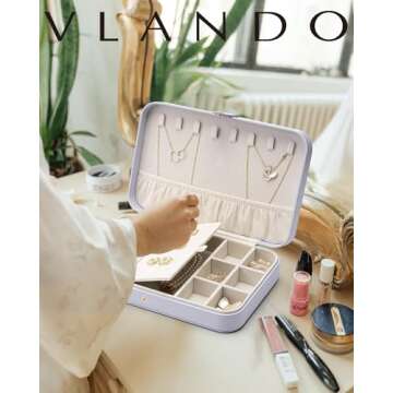 Vlando Travel Jewelry Case for Women - Portable Leather Jewelry Organizer Box for Necklace Earrings ...