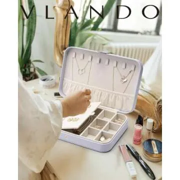 Vlando Travel Jewelry Case for Women - Portable Leather Jewelry Organizer Box for Necklace Earrings ...