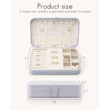 Vlando Travel Jewelry Case for Women - Portable Leather Jewelry Organizer Box for Necklace Earrings Ring Bracelet Small Size- Mothers Day Gifts for Mom Wife Girls, Moms and Daughters - Purple